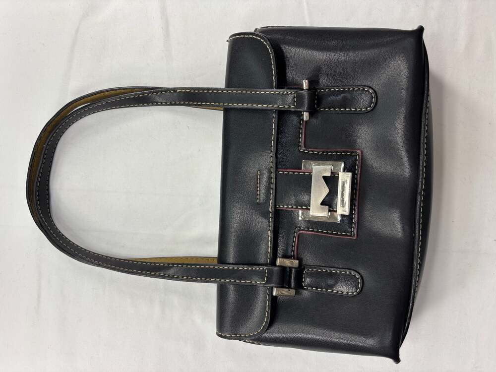 Mondani Black Leather Shoulder Bag with Silver-Tone Buckle - Picture 3 of 9